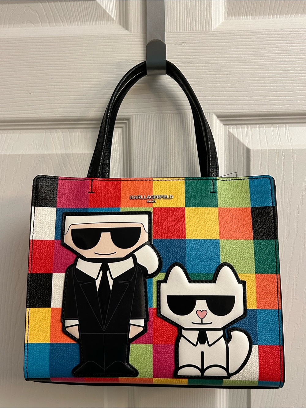 Karl Lagerfeld Multicolor Graphic Tote Featuring Beautiful Rainbow Squares